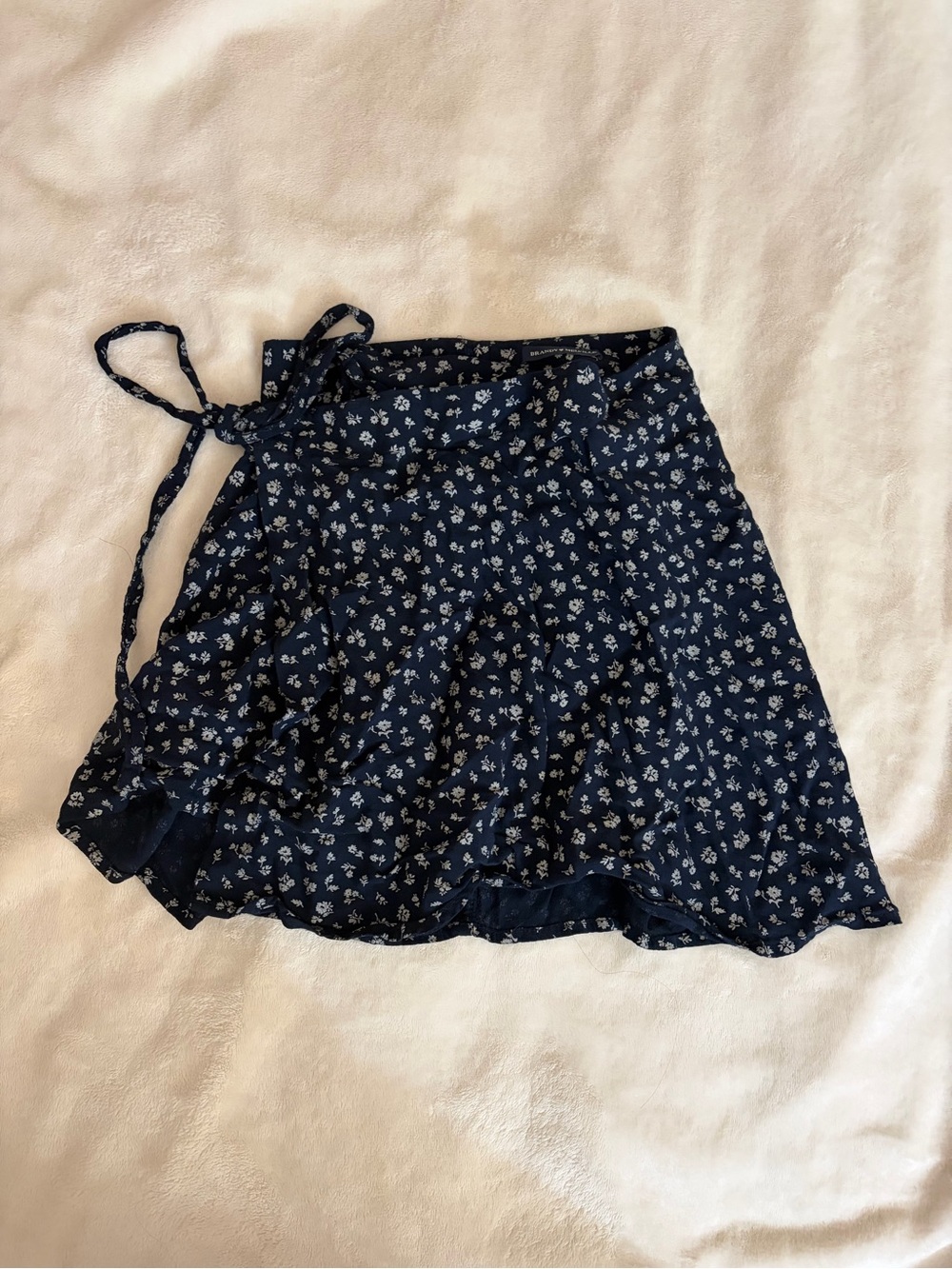 Brandy Melville Genevieve Navy Blue Floral Wrap Mini Skirt